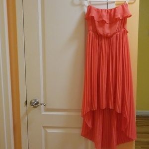Strap less dress coral color
